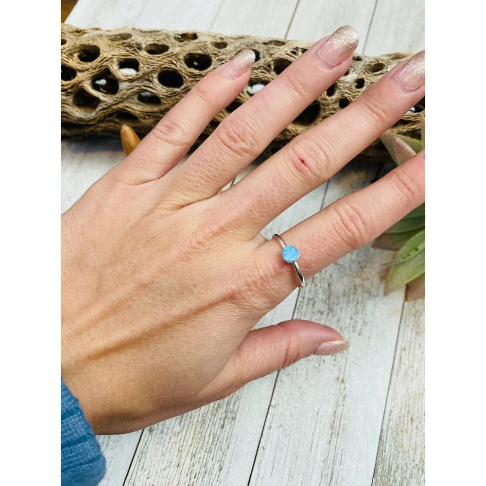 Zuni Sterling Silver & Blue Opal Ring - Picture 6 of 7